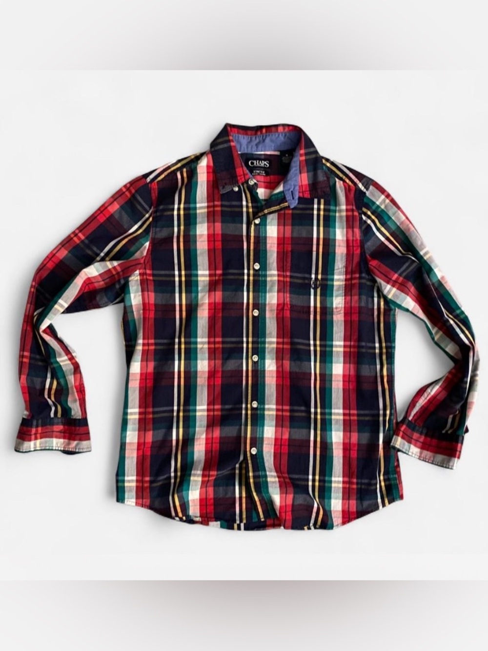 Chaps Men’s Medium Multicolor Plaid Stretch Easy Care Button Down Shirt